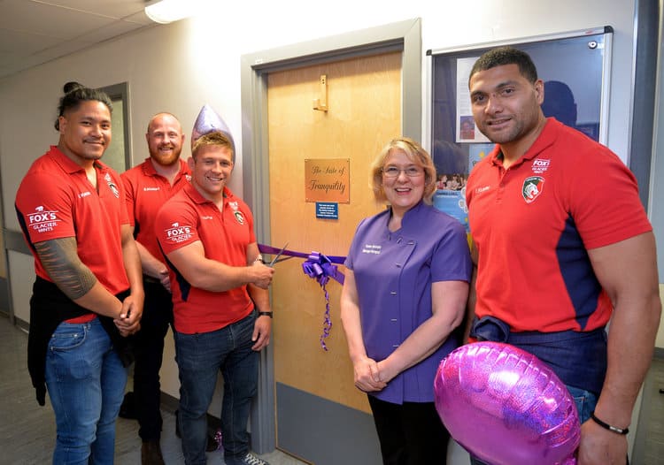 Leicester Tigers rugby players helped to officially open a brand new, first of its kind complementary therapy room for young patients being treated for cancer at the Leicester Royal Infirmary.