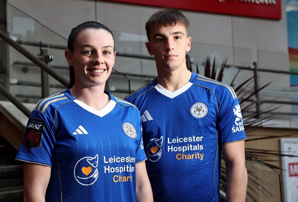 LCFC players with LHC logo on shirt.