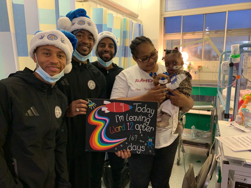 Leicester Hospitals Charity and Leicester City Football Club come together to bring a smile and support for patients and staff at Leicester Children’s Hospital.
